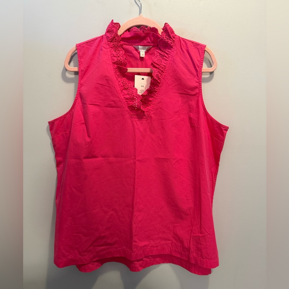 NWT Crown & Ivy Vibrant Pink Ruffled Preppy Summer Blouse XXL